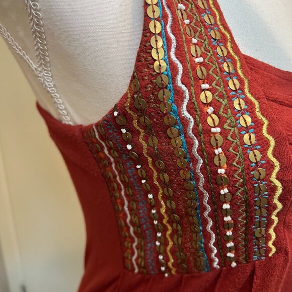 Boston Proper Rust Embroidered Sequined Racerback Tank Top, Size XS - Picture 6 of 13